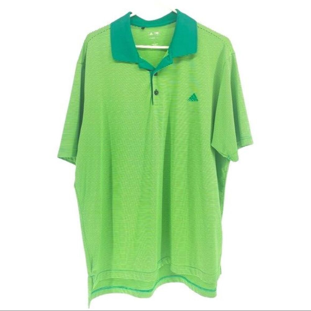 Adidas Climalite Striped Green Mens Golf Polo